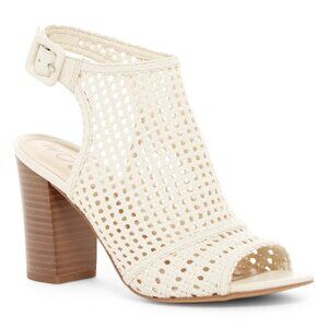Sam Edelman Evie Cream Leather Weave Slingback Sandals Block Heel - Size 8.5